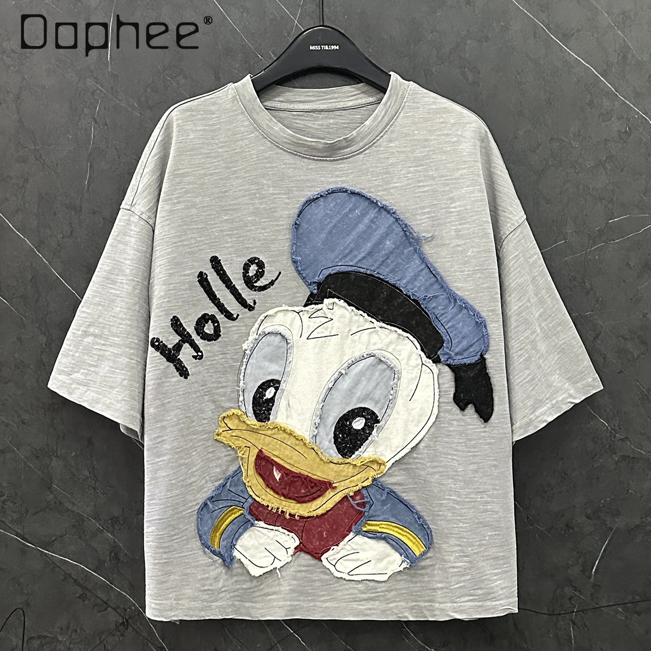 

2025 Summer New Heavy Industry Design Cartoon Duck Short-sleeved T-shirt Women's Loose Casual Style Versatile Top Kawaii Clothes