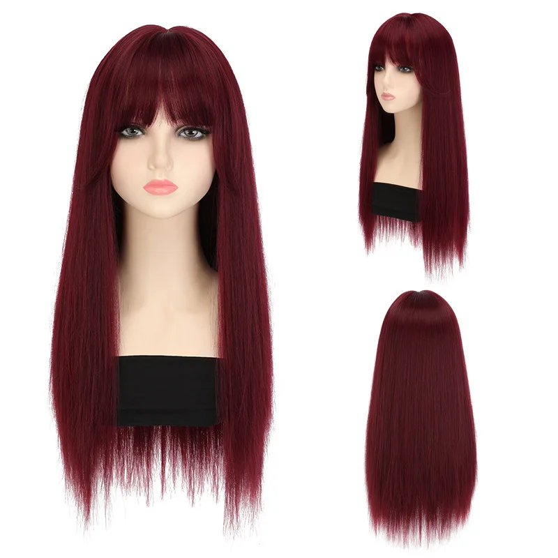 باروكة شعر صناعية سوداء طويلة مستقيمة جديدة للحفلات، أزياء الهالوين التنكرية، الاستخدام اليومي، إكسسوار شعر عالي الحرارة