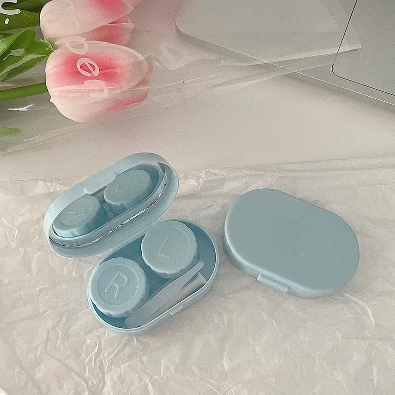 Solid Color Girls Contact Lenses Box Lens Case Women Portable Cute Glasses Case Holder Eyes Care Tools Kit Set Container