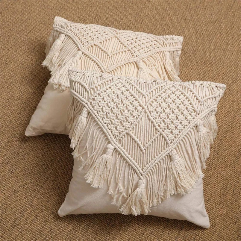 Cotton Hand-woven Tassel Pillow Case, Pastoral, INS, Bohemian, Shooting Props, Sofa Cushion Cover