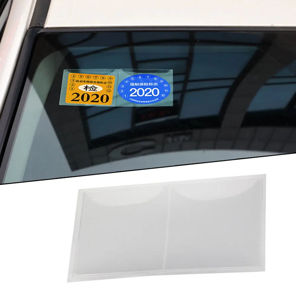 2PC Car Tax Disc Holders Auto Insurance Stickers Tear-free Bag Annual Inspection Bag Exterior Accessories Windshield ESD Sticker