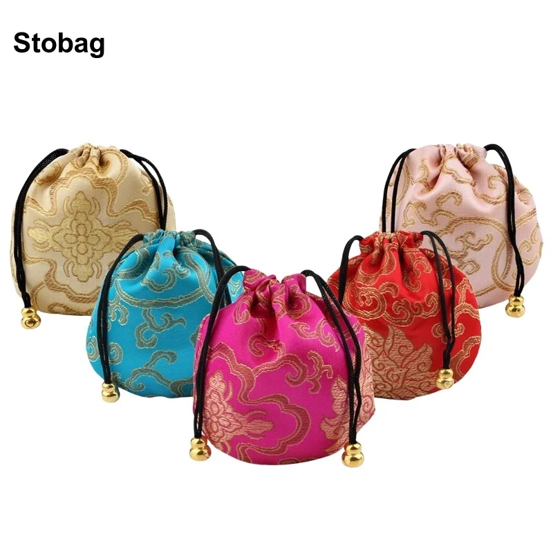 

StoBag 20pcs Chinese Silk Cotton Small Drawstring Bag Gift Jewelry Packaging Storage Pocket Reusable Pouch Decoration Party