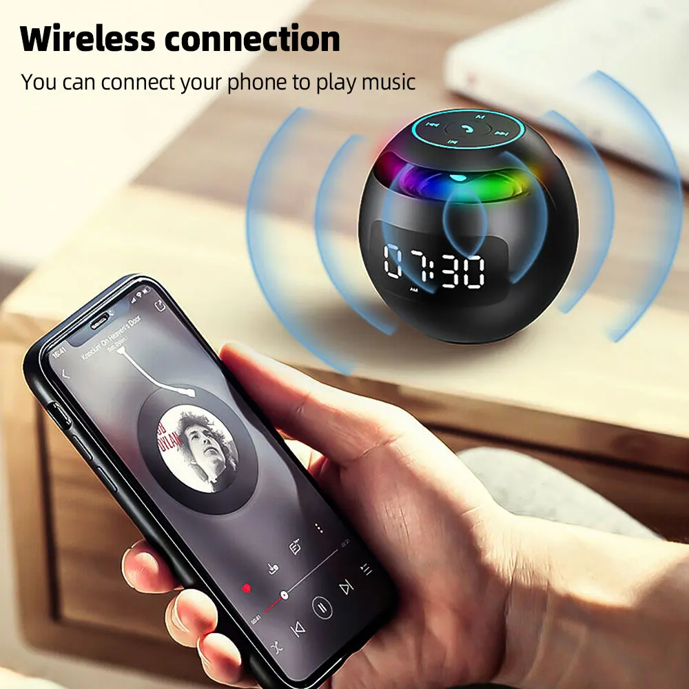 Mini Portable Smart Induction Digital Alarm Clock+Bluetooth 5.0 High-quality Speaker With LED Display TF Card MP3 USB Charging