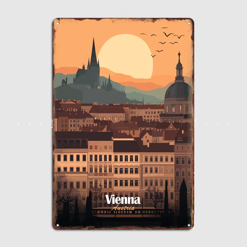 Vienna Cityscape Sunset Travel Scenery Posters Retro Garage Club Bar Indoor Wall Vintage Poster Room Decoration Home Decor