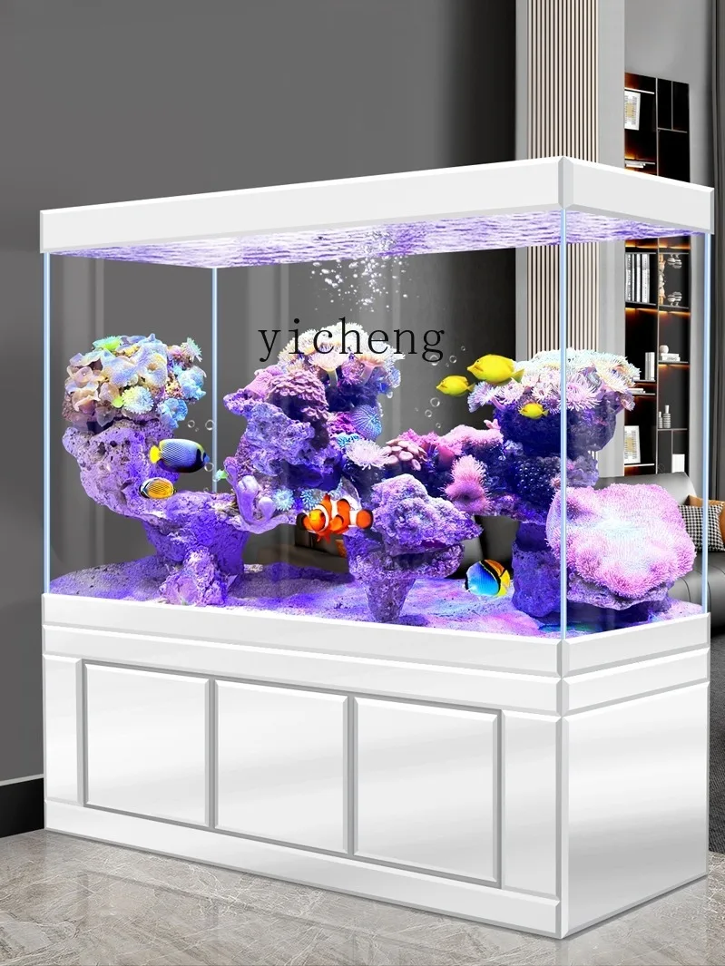 XL Super White Glass Ornamental Fish Tank Medium and Large Bottom Filter Light Luxury Living Room Partition Household