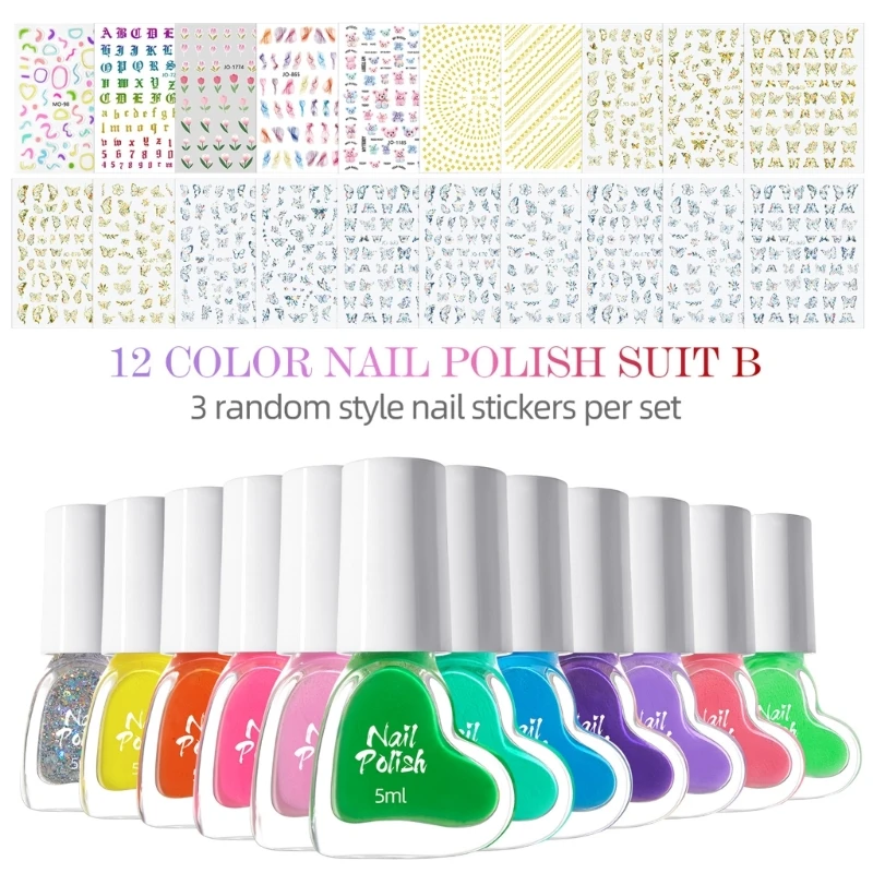 Nails Stickers Candy Color Nails Polish Set Nails Art Stickers for Women Girls