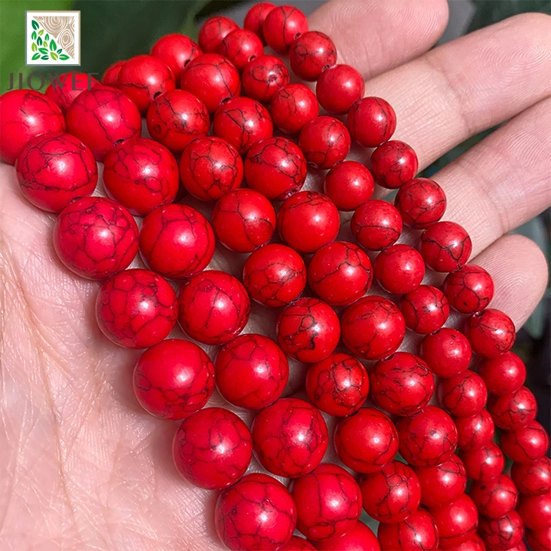 Red Turquoises Smooth Round Loose Beads DIY Handmade Bracelet Necklace for Fashion Jewelry Making 15\