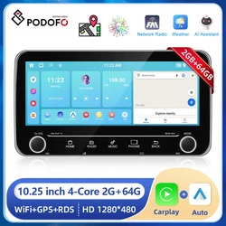 Podofo Car GPS Radio 10.25inchAndroid 2+64G Car Multimedia Player Wireless Carplay Android auto Radio Navigation FM EQ Universal
