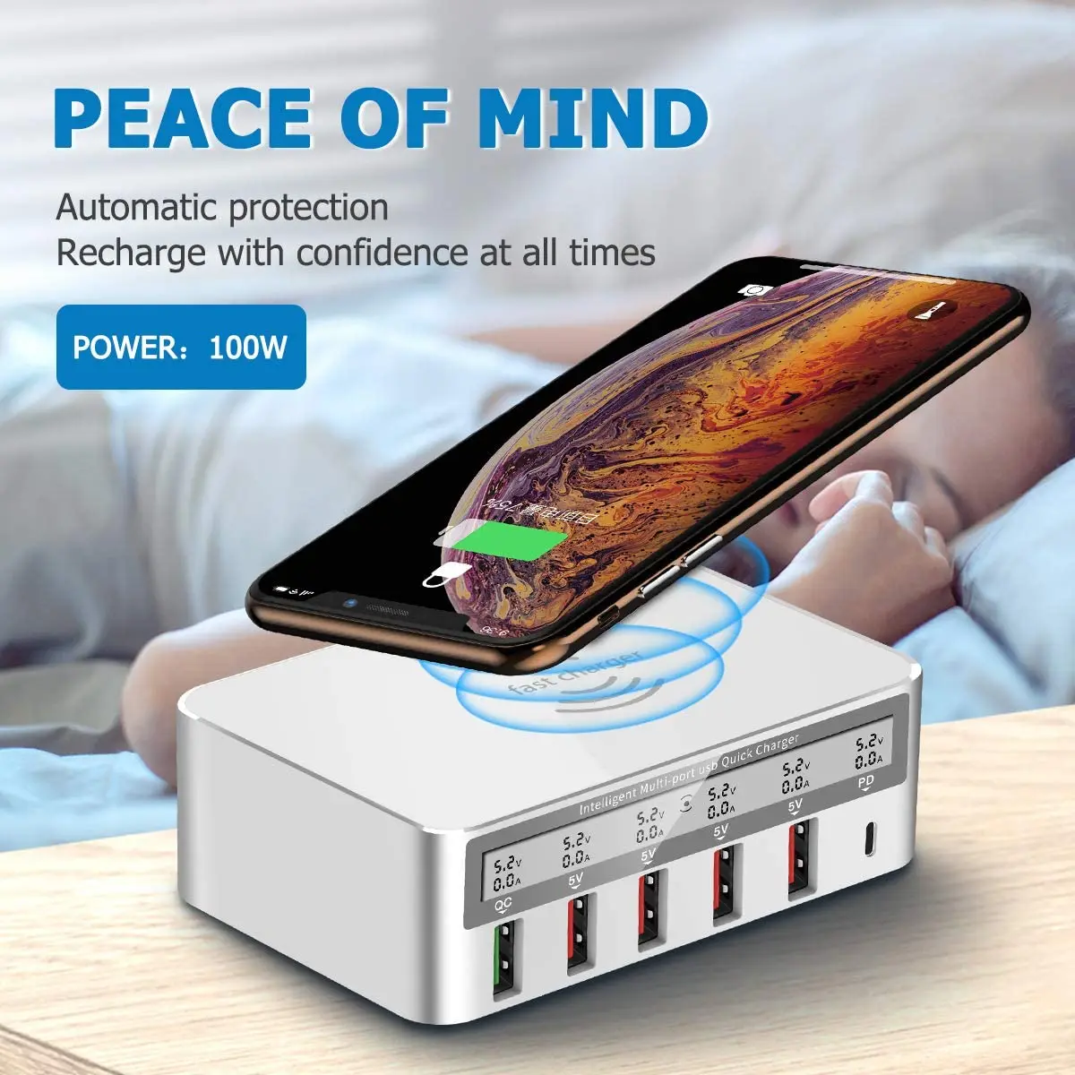 لوحة شاحن لاسلكية متعددة USB شحن سريع 3.0 شاحن USB من النوع C محول عرض LED لهاتف iPhone Xiaomi Samsung شحن سريع