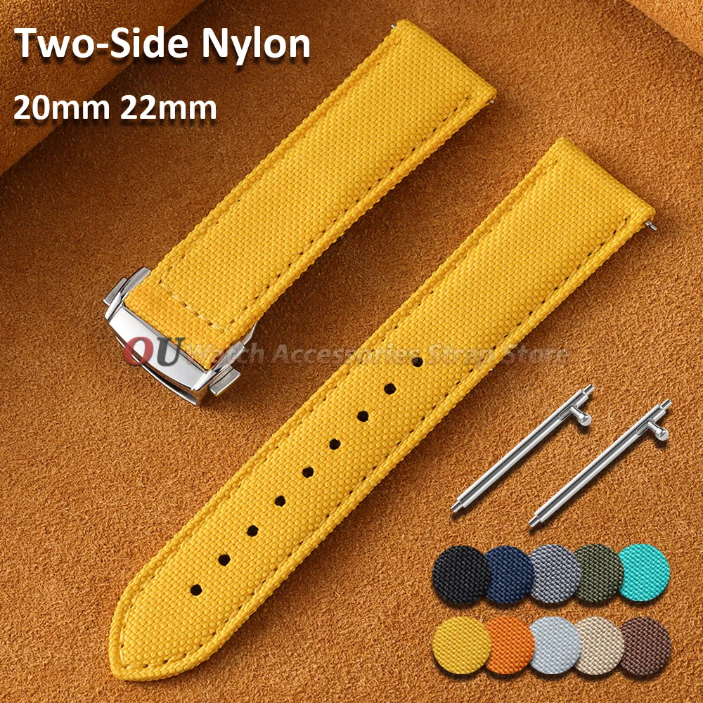 20mm 22mm Two-Side Sailcloth Nylon Watch Strap for Omega Seamaster 300 Quick Release Watchband Folding Buckle Men Women Bracelet