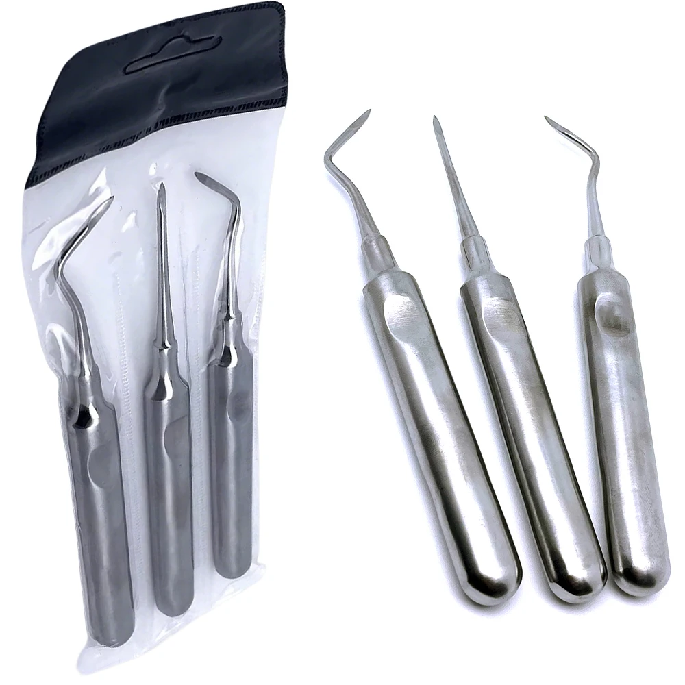 3Pcs Dental Extraction Tools – Tooth Forceps Curved Root Elevator Stainless Steel