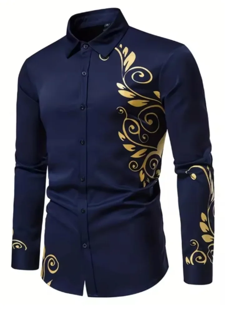 Herren Frühling und Herbst All-Match Casual Button-Down-Hemd 3D-Druck beliebtes Luxus-Langarm-Top Party auffälliges Kleid