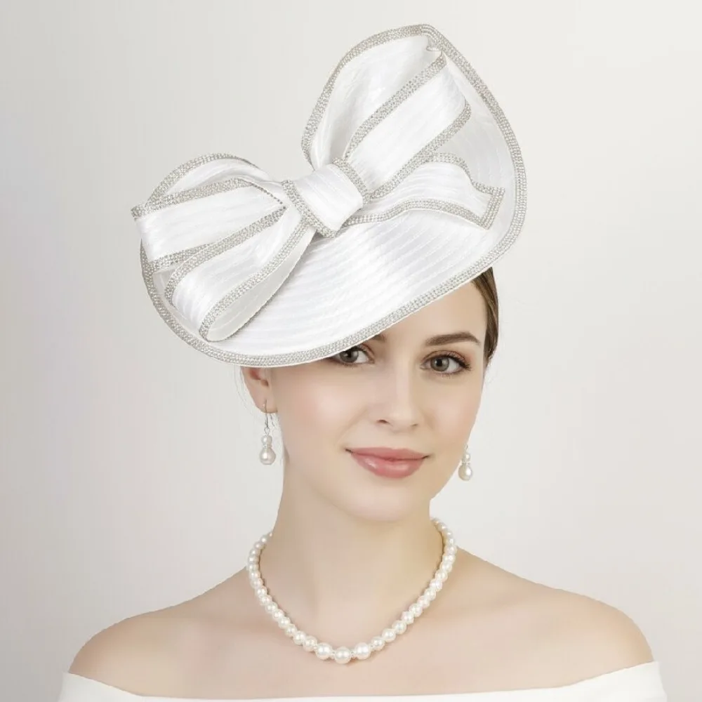 

Exquisite Vintage Fascinator Hat Bowknot Hair Band Elegant Bride Headdress Hair Hoop Top Hat Bow Rhinestone Headband