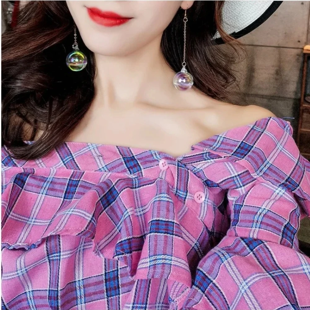 New Korean Transparent Bubble Ball Glass Water Inside Drop Pendant Earrings For Women Female Girl Trendy Jewelry