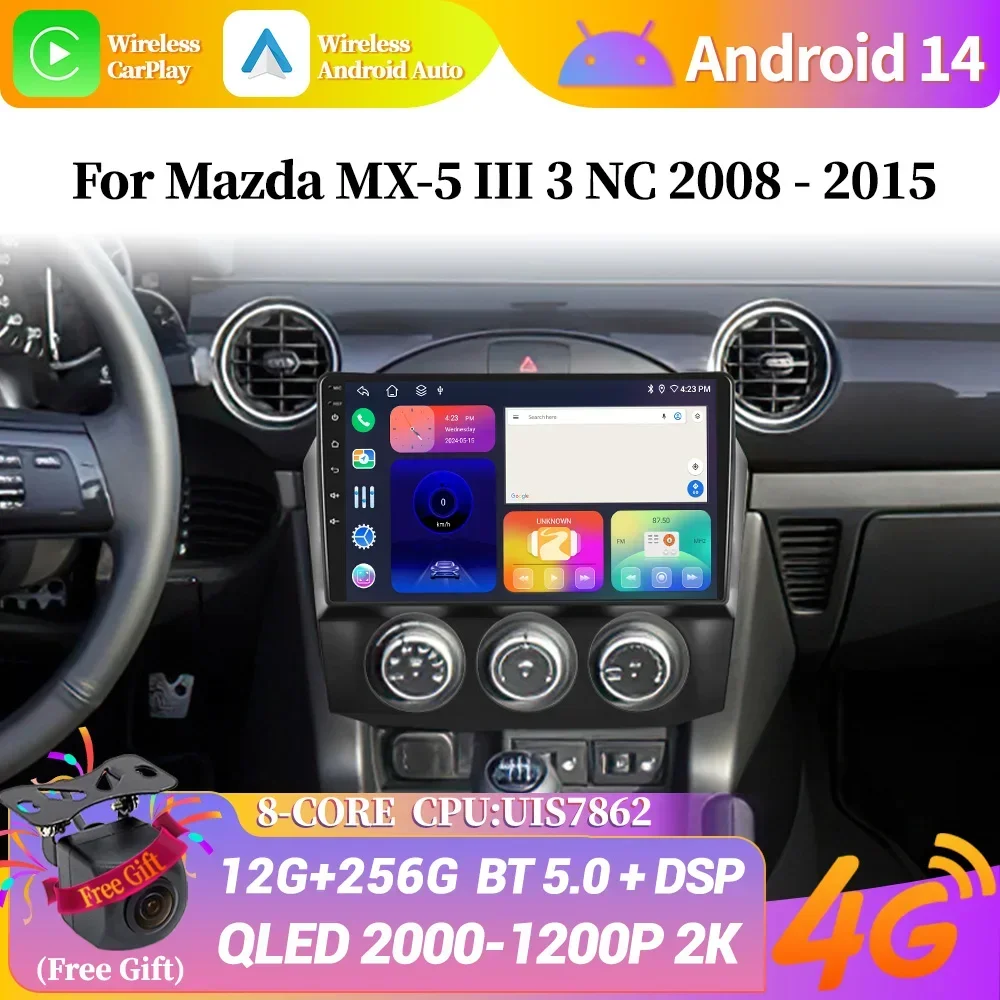 

Car Radio Multimedia Video Player Navigation Android 14 Auto Wireless Carplay Screen Stereo For Mazda MX-5 III 3 NC 2008-2015