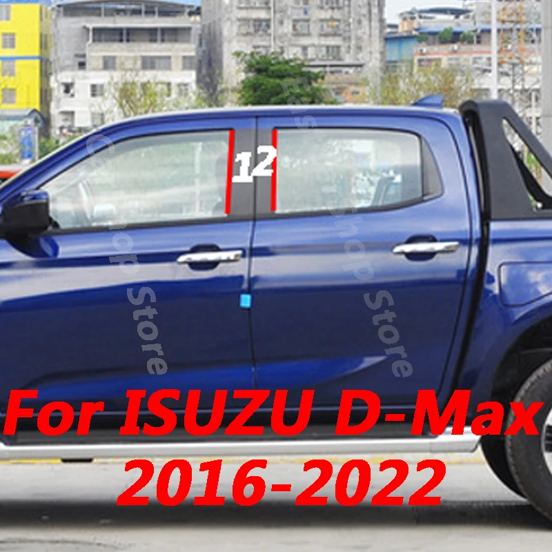 For ISUZU D-Max Dmax 2016-2022 Car Glossy Black Door Central Window Middle Column Strip PC Pillar Accessories Cover