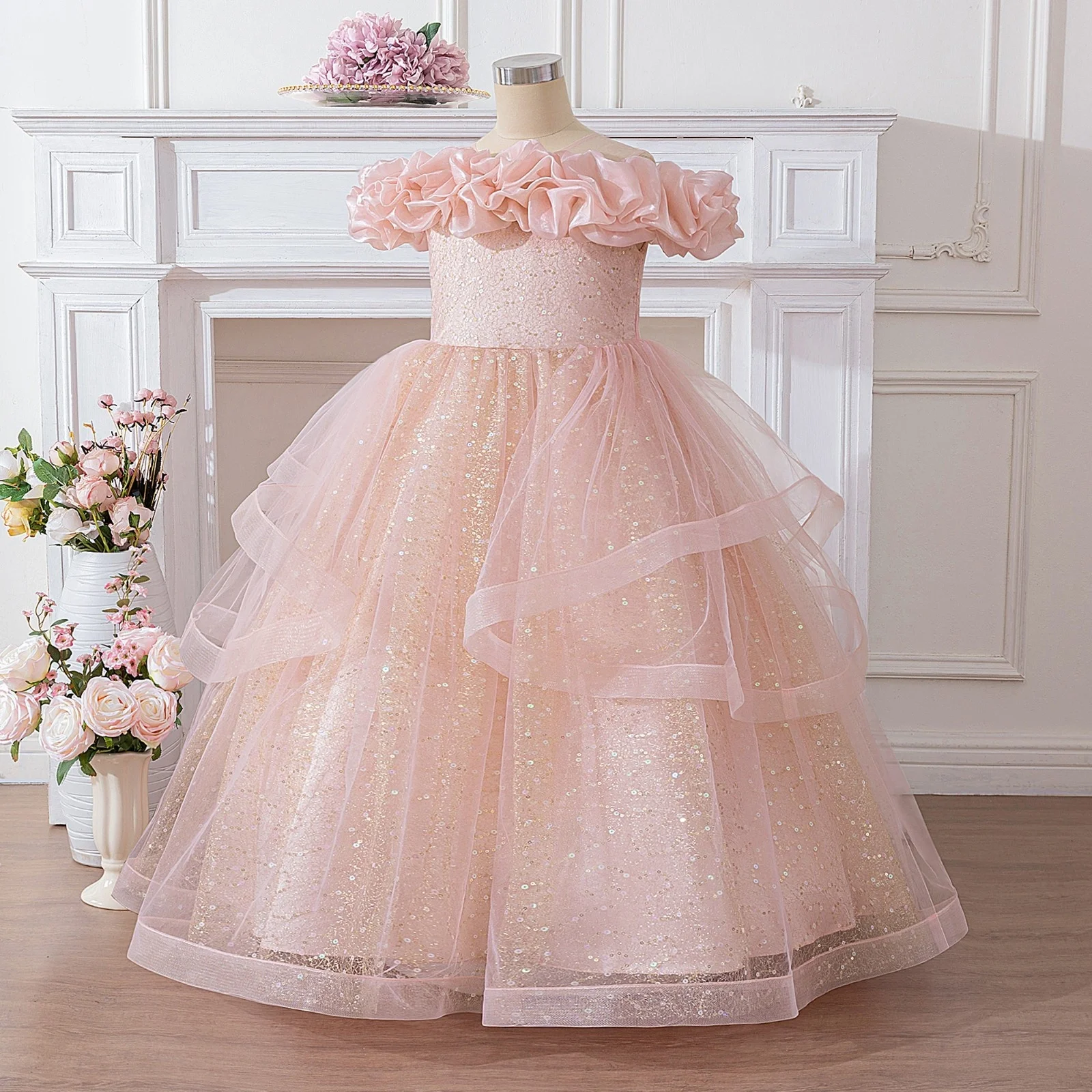 

Girls one-shoulder dress elegant dress suitable for piano concert important place fairy tale princess dress girl party princess