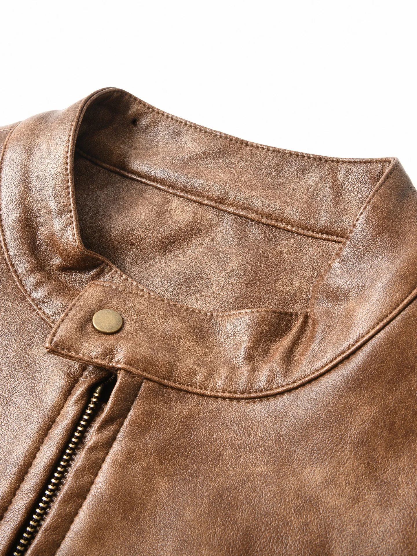 Washed Leather Biker Jacket Men's Loose Casual PU Faux Leather Coat Autumn Fashion Urban Style Long Sleeve Zipper Closure