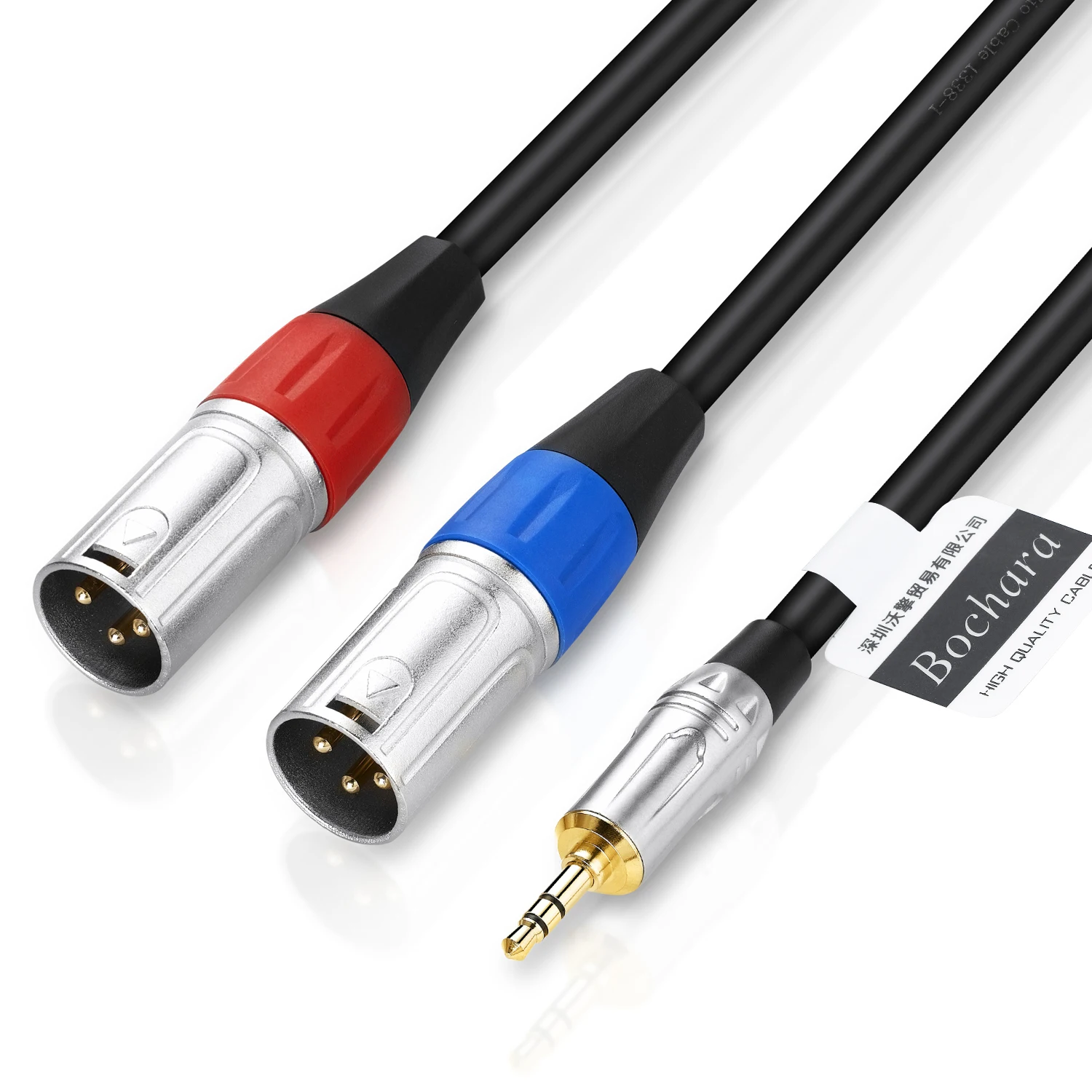 Bochara Gold Plated 3.5mm Stereo Jack TRS  to Dual XLR Male OFC Aux Audio Cable Foil+Braided Shielded For Speakers 1m 2m 3m