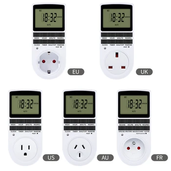 전자 디지털 타이머 스위치, 12/24 시간 프로그래밍 가능 타이밍 소켓, 220V 주방 타이머 콘센트, 시간 제어, EU 영국 미국 AU FR 플러그