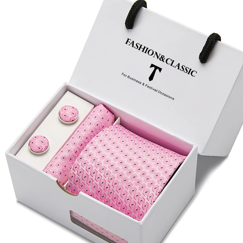 Hochwertiges 7,5 cm schwarzes, solides Herren-Krawatten-Taschentuch-Manschettenknöpfe-Set für Männer, Hochzeitskrawatten, Gravatas in Geschenkbox – Detail 4