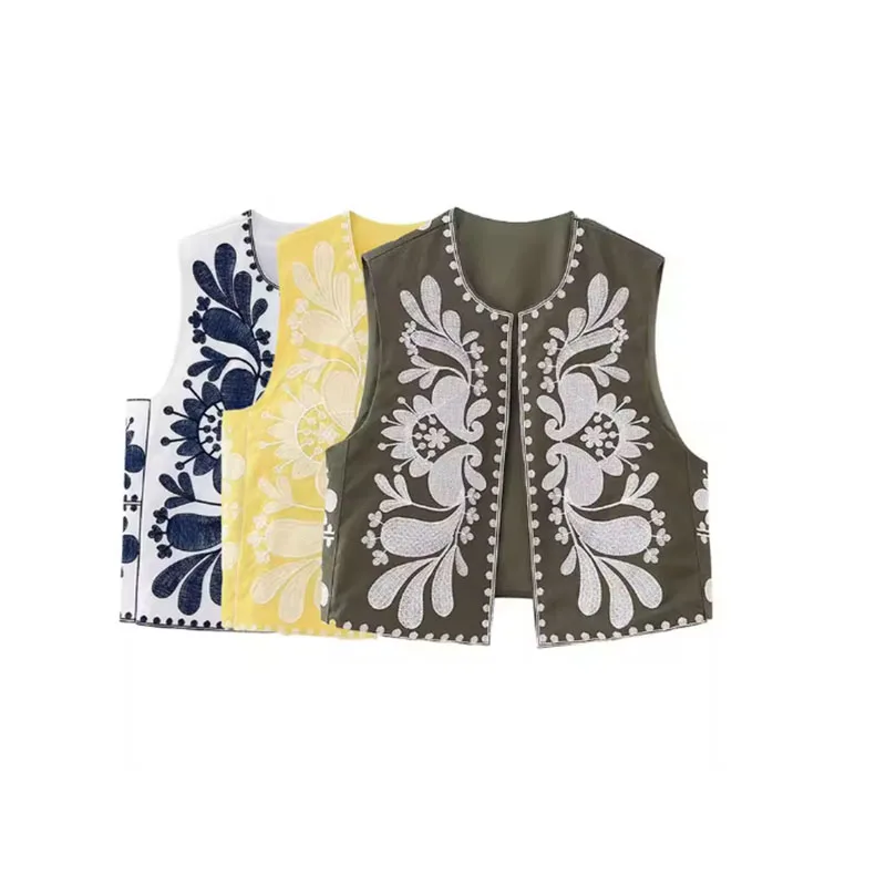سترة نسائية مطرزة بالزهور سترة صيفية غير رسمية عتيقة Y2k سترة صدرية ملابس خارجية فضفاضة أنيقة للسيدات #1