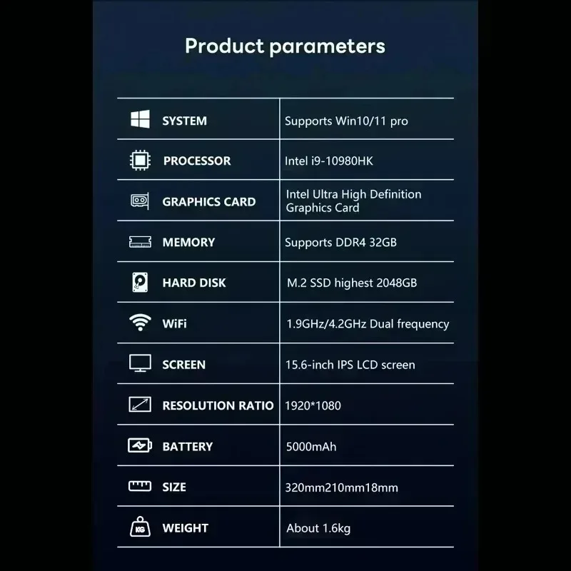 15.6' Intel Core I9 10980HK Windows 11 Pro Laptop Computer 32GB RAM 512GB 1TB 2TB SSD Portable Notebook PC Office Study Laptops view 4