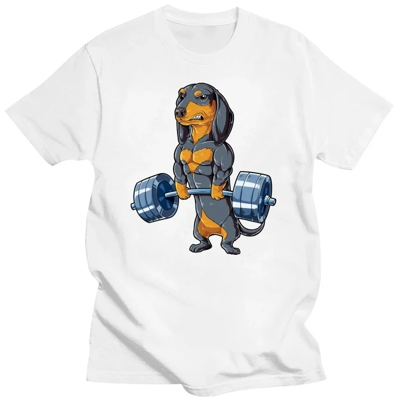 

2025Dachshund Dog Weightlifting Funny Deadlift Gym T Shirts Graphic Cotton Streetwear Short Sleeve Birthday Gifts Summer T-shirt