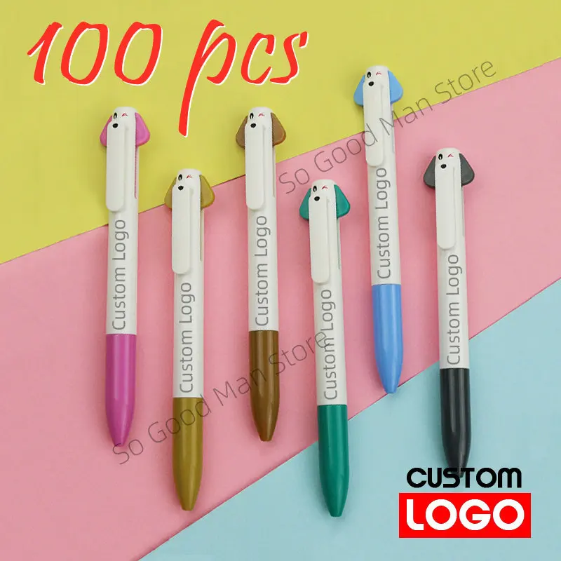 

100pcs Customizable Plastic Dog Pens with Dual Ink and Promotional Advertising Custom Logo push action pen Ballpoint Pens Cute