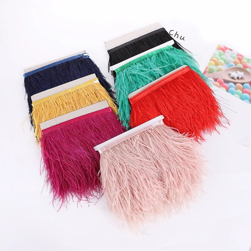 10Yards Natural Ostrich Feather Trims Ribbon Length 10-15cm Feather Trim Fringe DIY Costumes Sewing Clothing Accessories