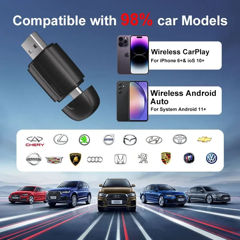 Flixivi 2 em 1 interface sem fio carplay/android auto sem fio usb/TYPE-C adaptador inteligente mini caixa plug conexão rápida universal