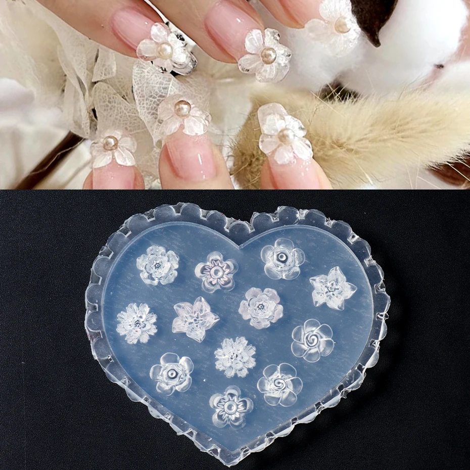 1pc Relief Love Shape 3D Acrylic Mold Silicone Flowers Moon Butterfly Design Nail Art Templates Nail Mold Manicure Tool NFG-211