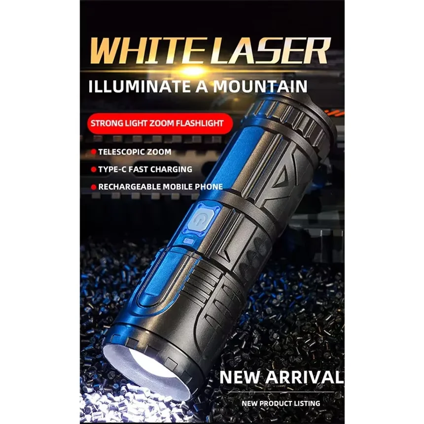 USB Rechargeable Outdoor Flashlight AG55 Laser Wick Long Range Lamp Emergency Power Bank Function LED