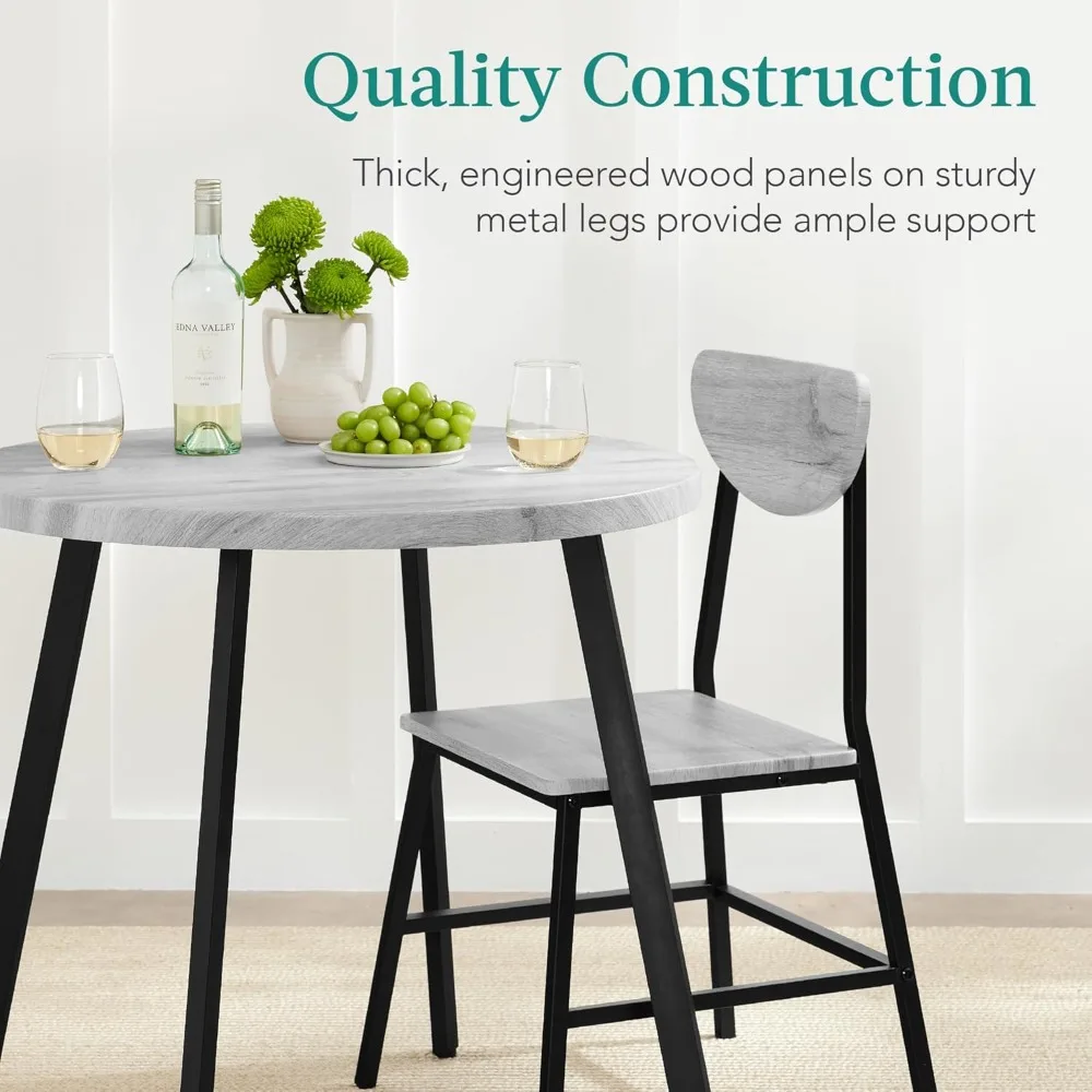 طقم طعام دائري حديث مكون من 3 قطع في منتصف القرن، حجرة طعام موفرة للمساحة للمطبخ، غرفة الطعام، مساحة صغيرة مع أرجل معدنية - رمادي #6