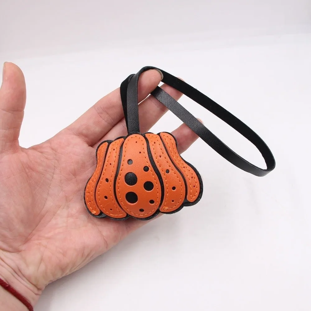 Creative Solid Color Pumpkin Keychain Polka Dot Leather Halloween Bag Pendant Charm Key Ring Beg Accessories Bag Charm