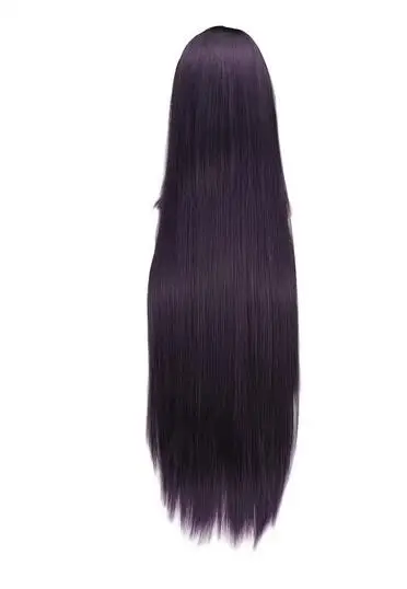 100cm Mikan Tsumiki Black Purple Long Straight Wig Danganronpa: Trigger Happy Havoc Cosplay Long Wig Hair Synthetic Cosplay Wig