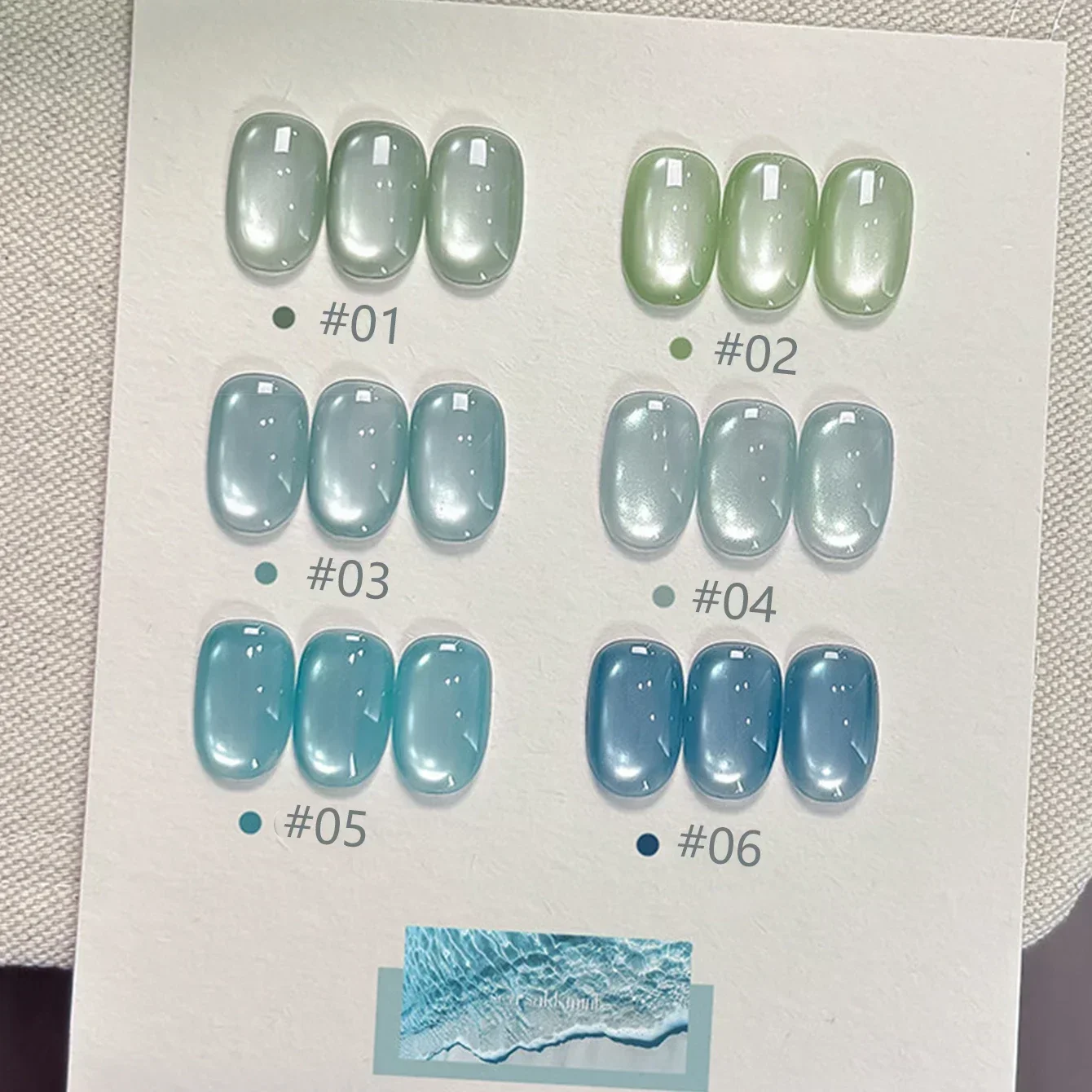 MIANEL 2026 New 6-Piece Sea Salt Mint Cat Eye Gel Polish Set – Fresh Light Blue-Green Glass Bead
