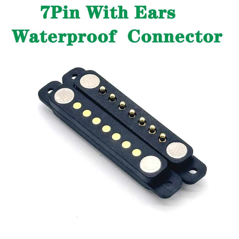 

100Pair 7Pin With Ears Waterproof Spacing 2.54mm Magnetic Pogo Pin Connector Pogopin Male Female Spring Loaded DC Power Socket