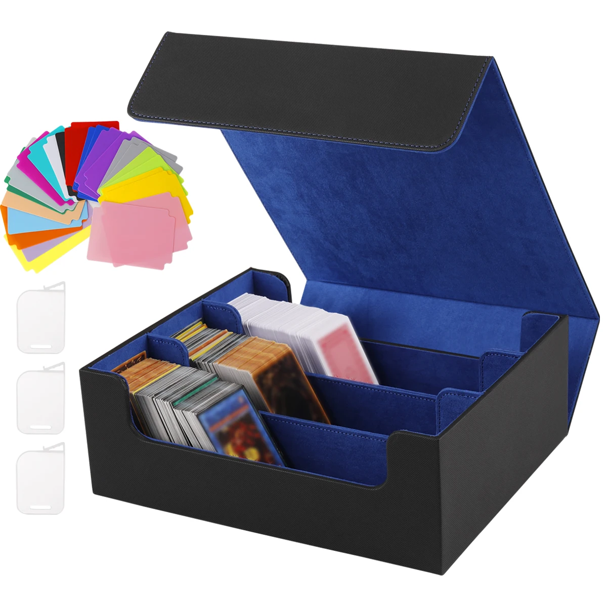 

Card storage box with multiple layers of partitions, allowing for flexible space adjustment to accommodate cards of different
