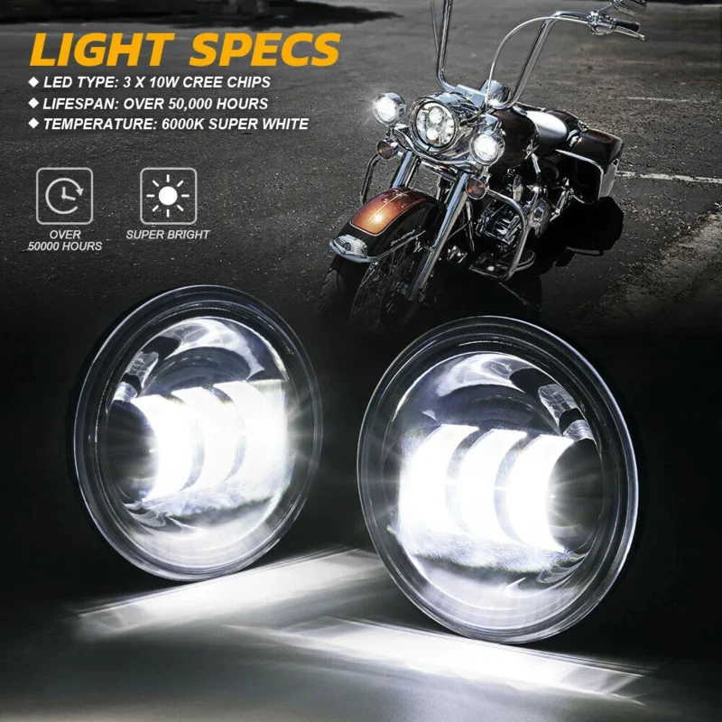 2pcs 4.5 inch Motorcycle Led Fog Light DRL Led Fog Angel Eyes 30W Round Waterproof 4 1/2 Auxiliary Passing Lamp For Motorcycles