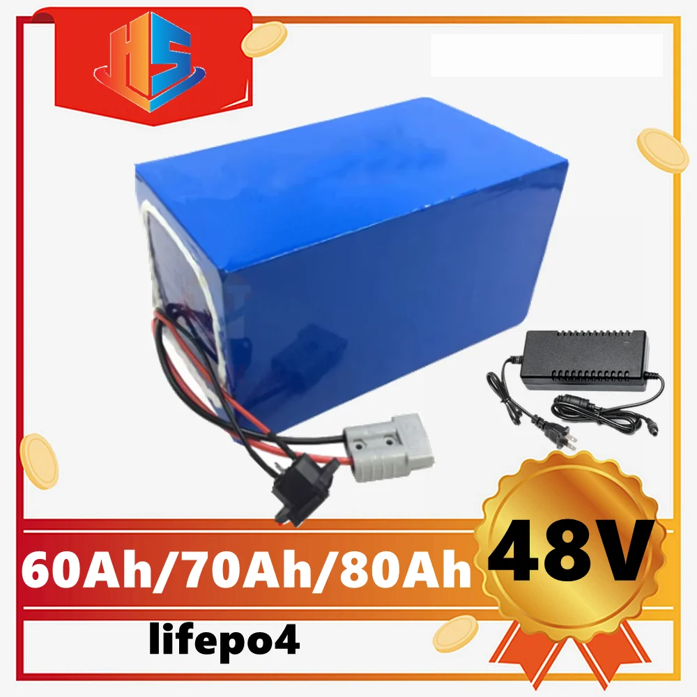 

HS Lithium 48V 80AH lifepo4 48V 60Ahbattery 48V 70Ah Rechargeable for 3500w scooter bike Solar motorcycle vehicle + 10A Charger