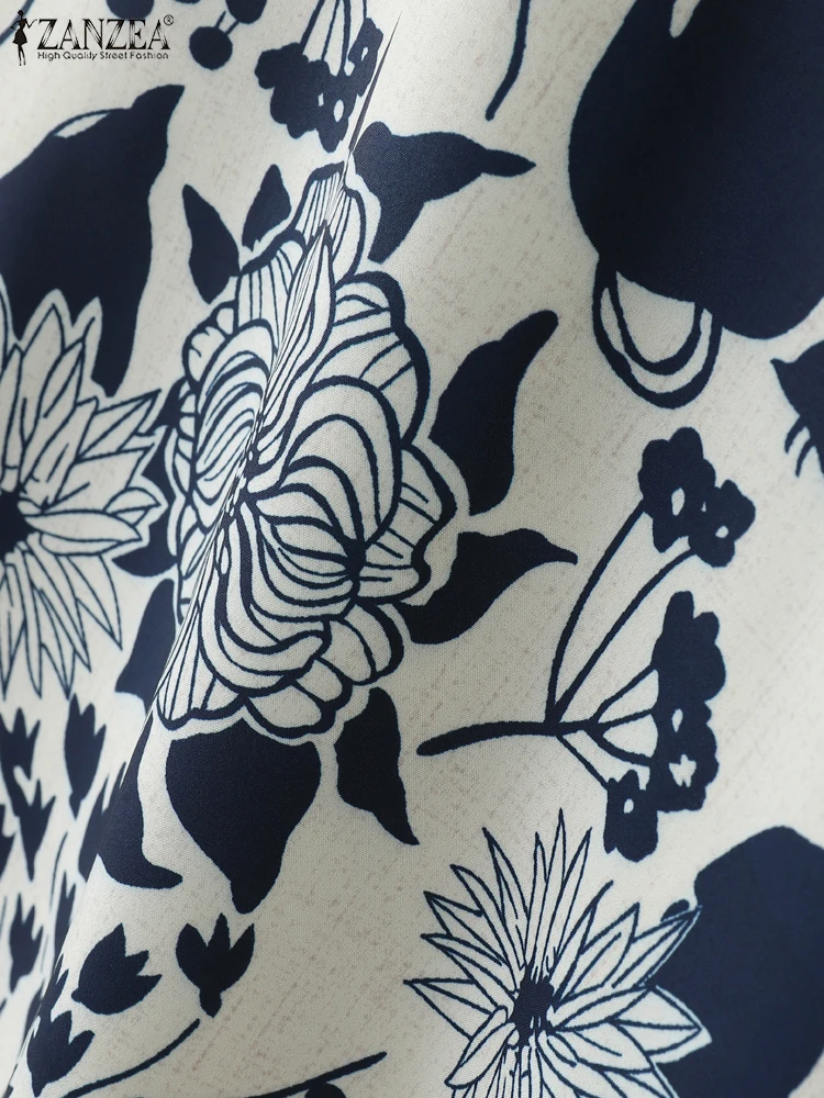 Zanzea blusas femininas estampadas florais, moda verão, casual, gola redonda, manga 3/4, roupa de dia, solta, leve, túnica