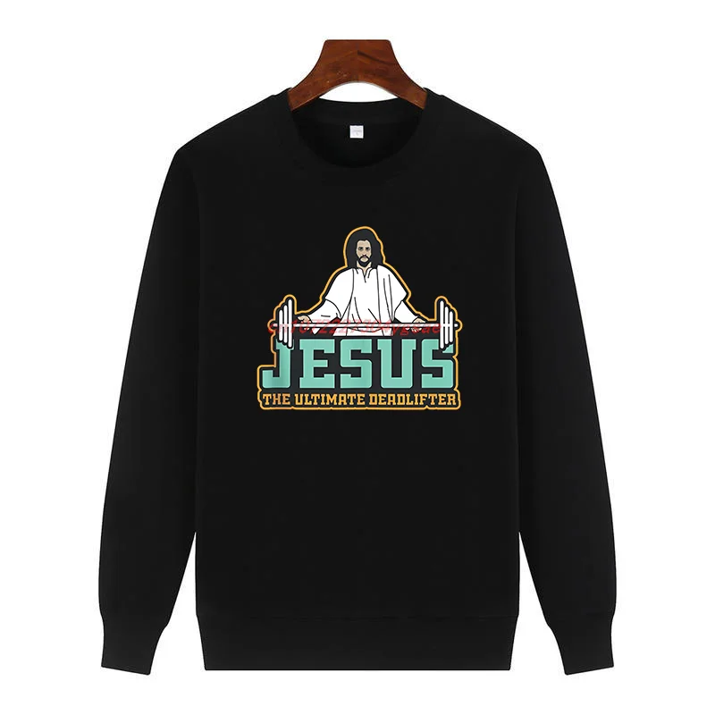 Camisola de inverno deadlift jesus engraçado treino ginásio impresso camisola adequada para todas as idades tripulação pescoço velo pulôver roupas esp