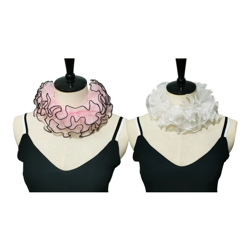 

Women Organza Tiered Ruffle False Collar Ribbon Chokers Shawl Halloween Costume Drop shipping