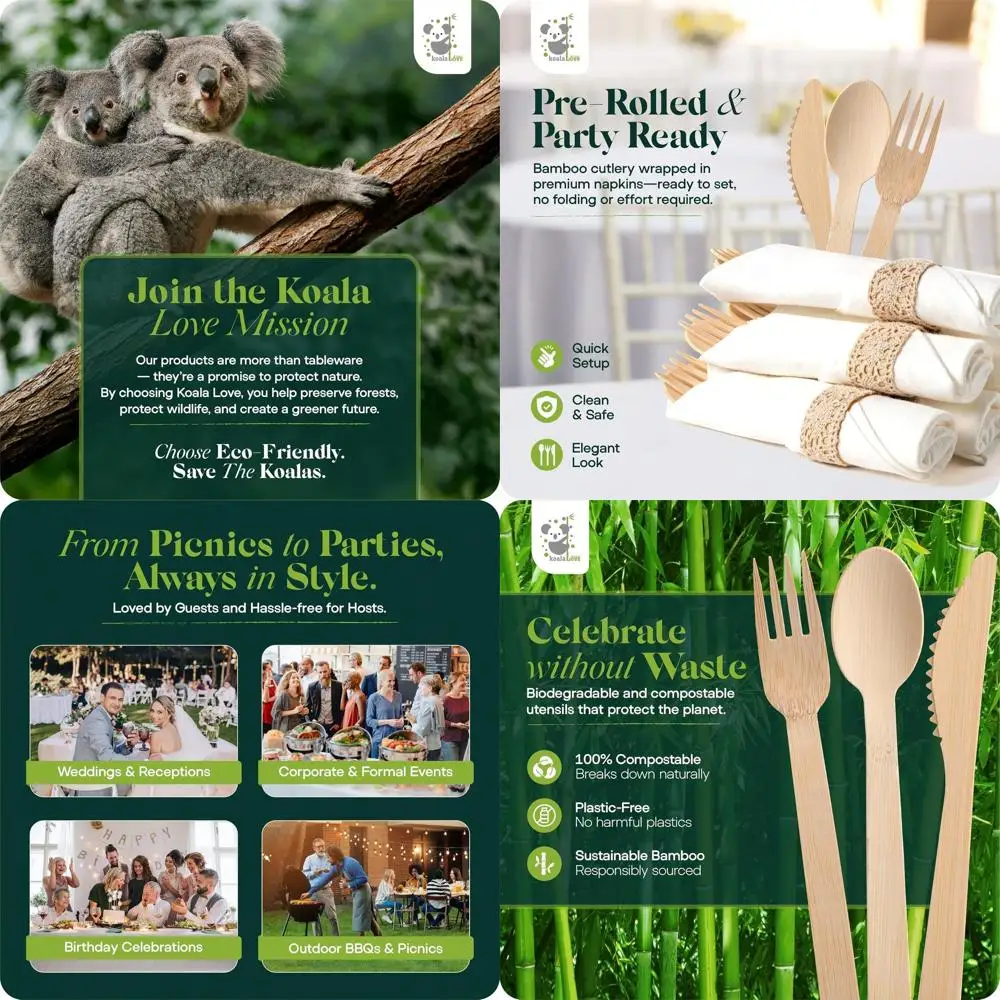 

Набор бамбуковых столовых приборов из 100 предметов с салфетками: деревянные вилки, ножи, ложки для вечеринок и свадеб