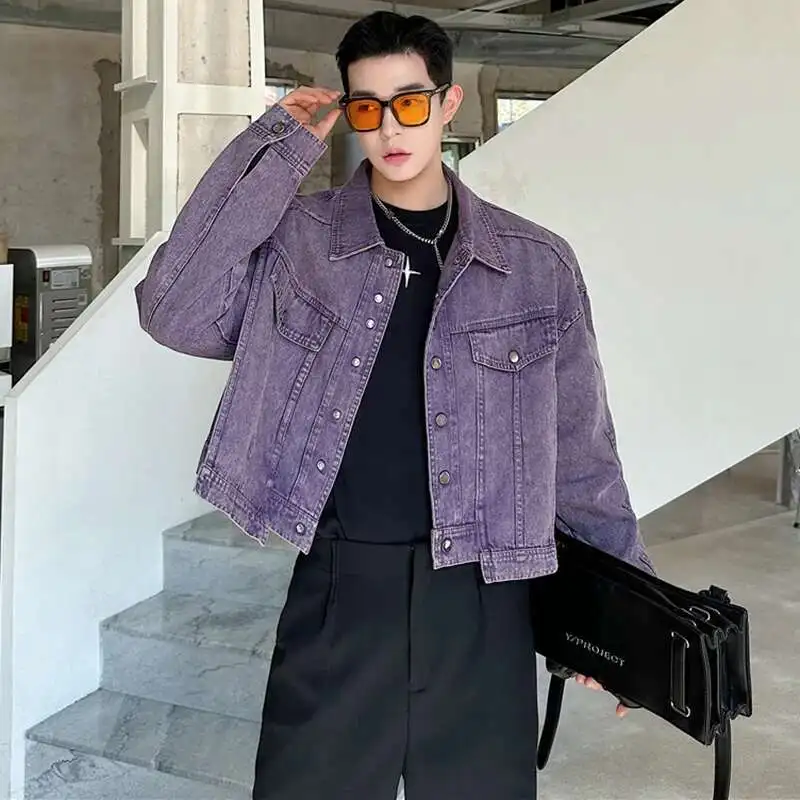 LUZHEN Personality Denim Short Jacket Men's High Fashion Street Solid Color Washed Trendy Coat 2025 Short New Clothes LZ8956
