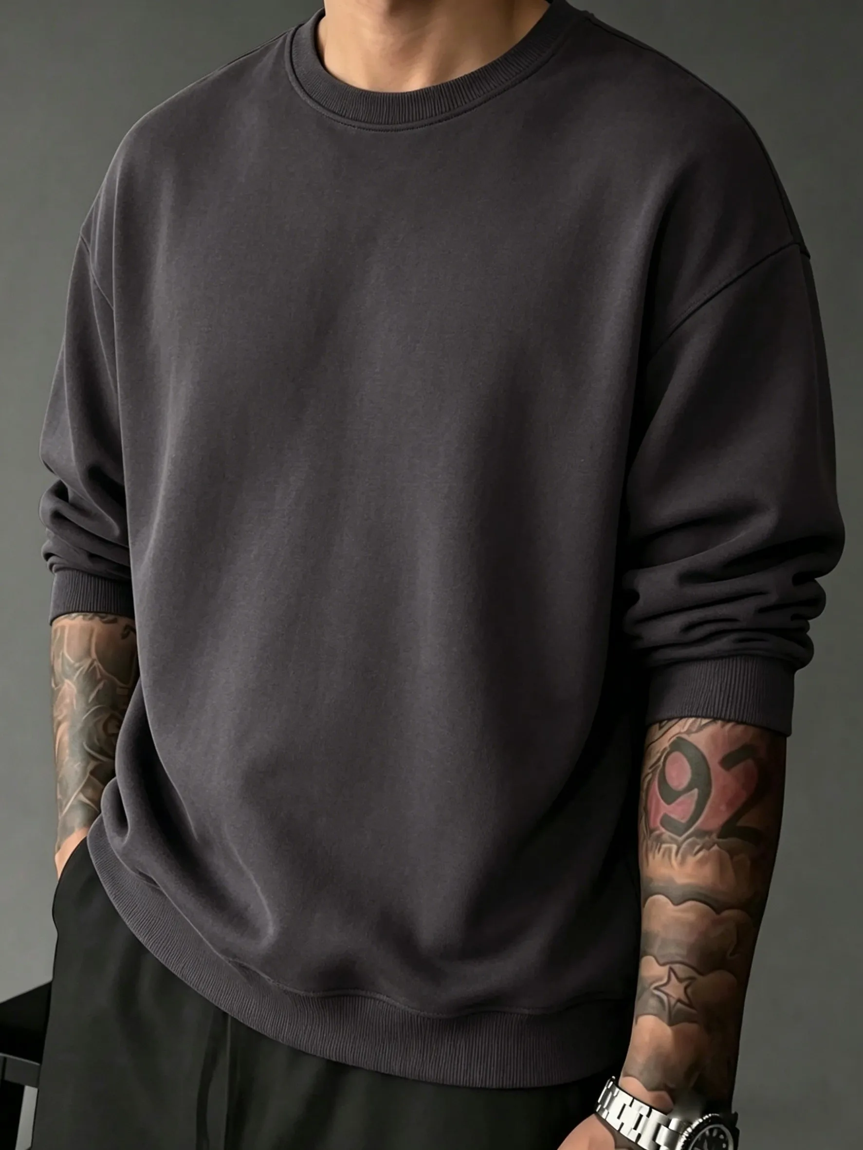 Men Daily Casual Loose Dropped Shoulder Long Sleeved Sport Street Comfy Tee O-Neck Commute Simple Top Spring Thin Soft Pullover