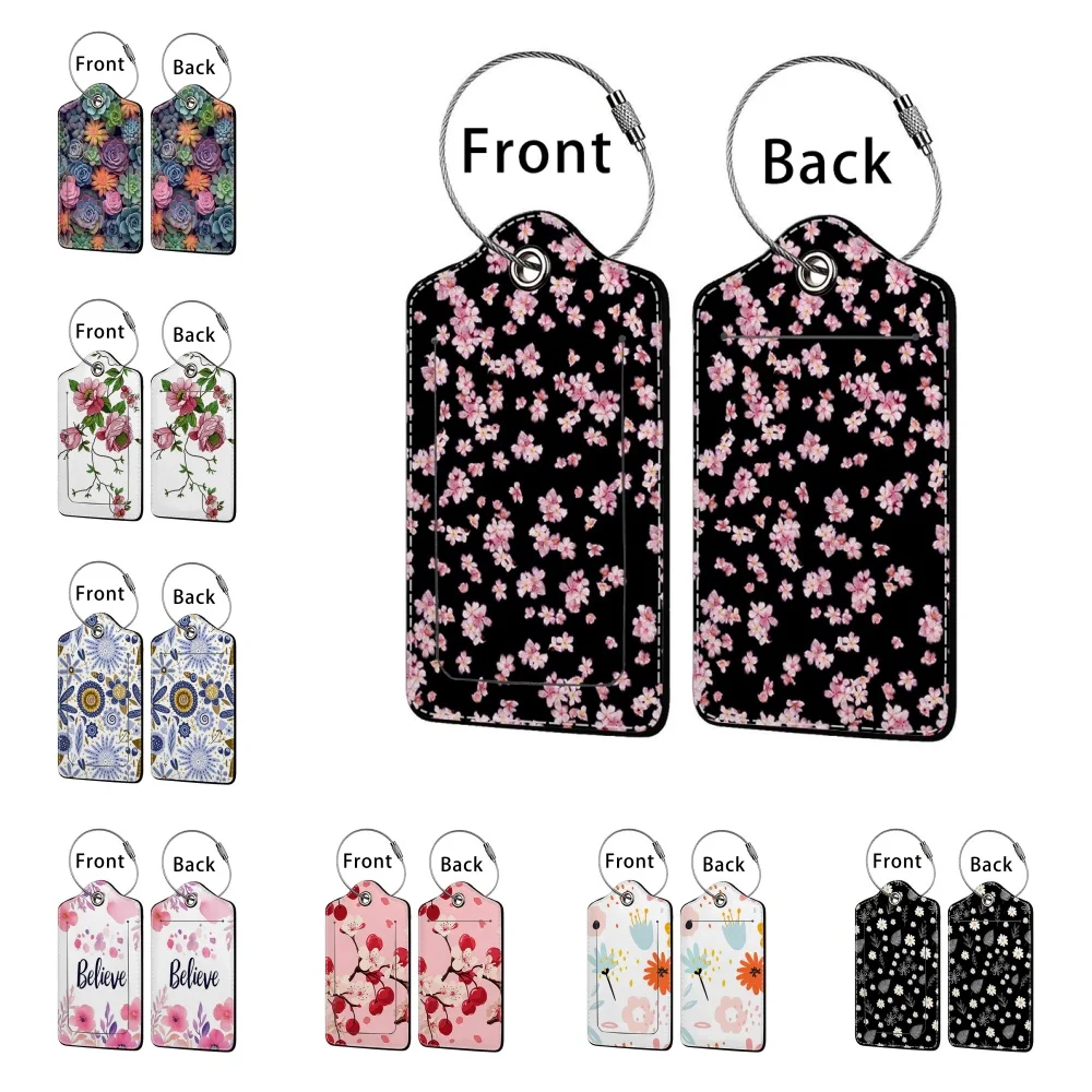 Beautiful flowers Stamped Leather Business Luggage Tag Suitcase Address Label Luggage Boarding Case Label Name ID Address Clip