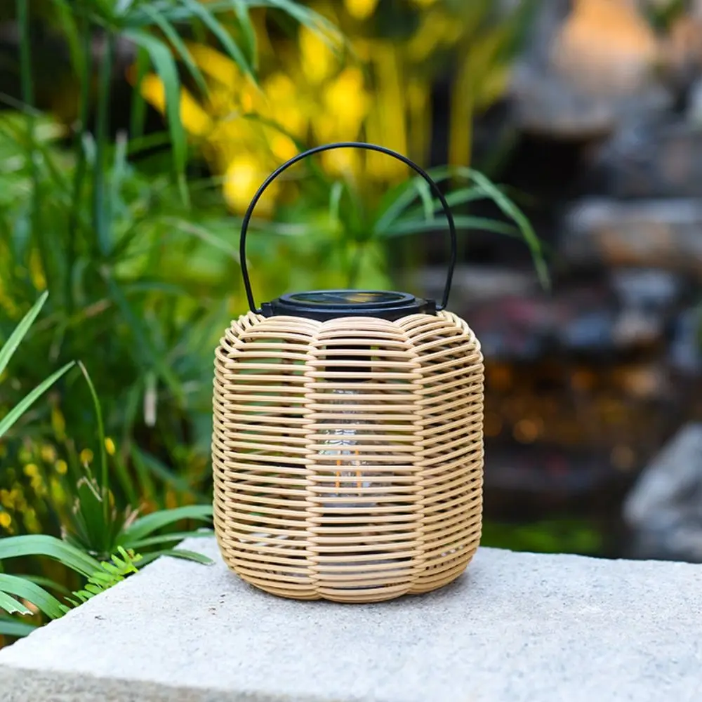 Landscape Solar Imitation Rattan Lantern Waterproof with Handle Rattan Yard Lantern Hollowed Atmosphere Weave Wind Lamp