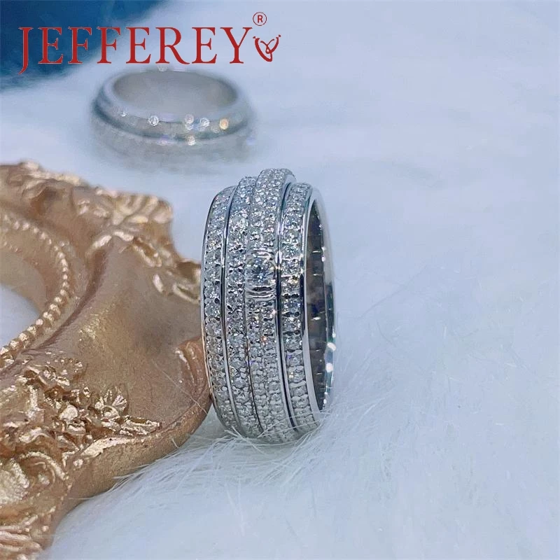 925 Sterling Silver Rotatable Ring Inlaid Moissanite Full Diamonds Wedding Bands for Women and Men Luxury Jewelry Party Gifts